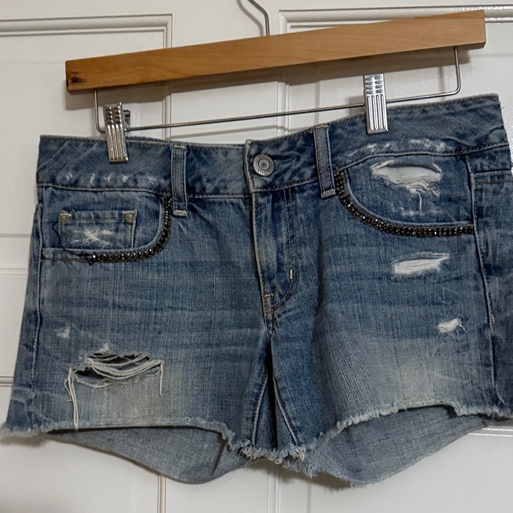 American Eagle Outfitters Blue Distressed Jean Shorts